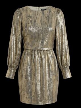 Vince Camuto Metallic Gold Long Sleeve Waist Tie Dress